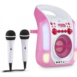 Auna Kara Illumina růžový karaoke systém CD USB MP3 LED světelná show 2x mikrofon přenosný MG3 KaraIlluminaPK