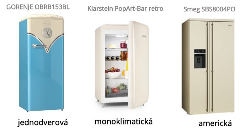 Jednodveřová, monoklimatická a americká retro chladnička