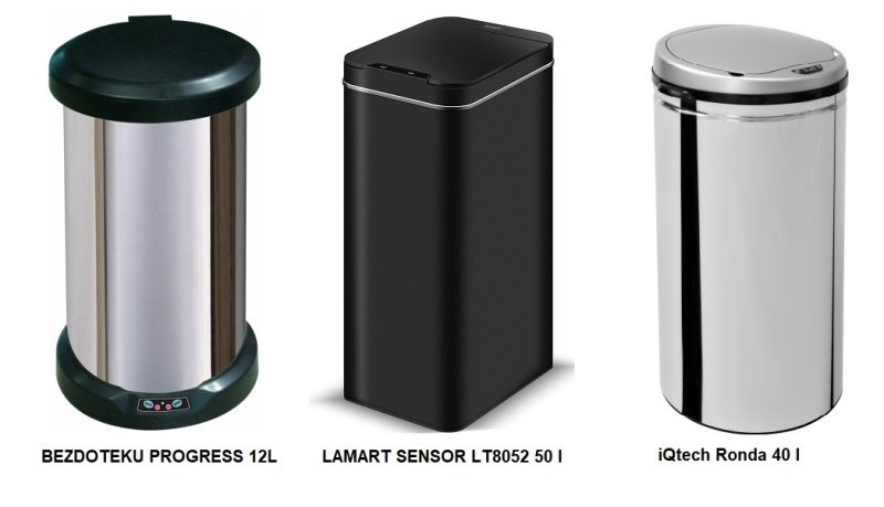 Tři modely bezdotykových odpadkových košů