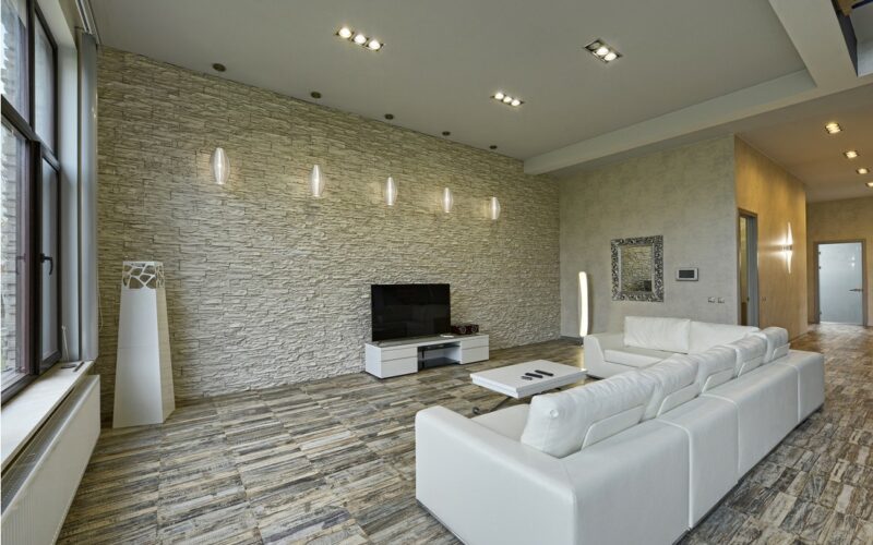 Moderní obývací pokoj v bledých odstínech