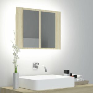 Greatstore LED koupelnová skřínka se zrcadlem dub sonoma 60 x 12 x 45 cm