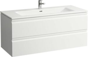 LAUFEN PRO S – umyvadlo se skříňkou, se 2 zásuvkami včetně místošetřícího sifonu 861967 (H861967) Barva: Bílá, 1 otvor pro baterii, středový