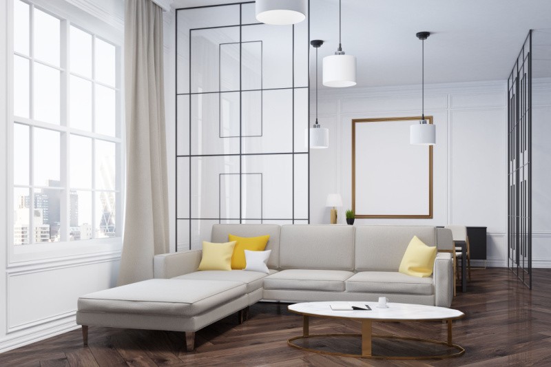 Moderní obývací pokoj s oválným stolkem